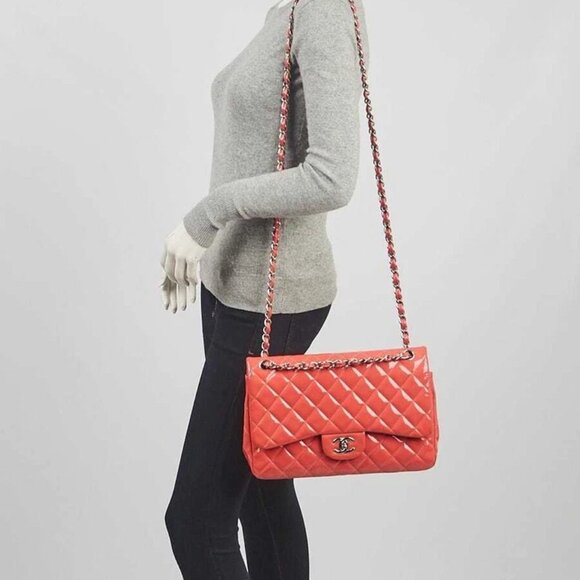 Chanel Pink Quilted Patent Leather Classic Jumbo Double Flap Bag - Picture 11 of 11